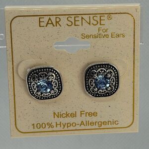 3For$20 Ear Sense Stylish Hypo-Allergenic Earrings Silver with Blue Stone